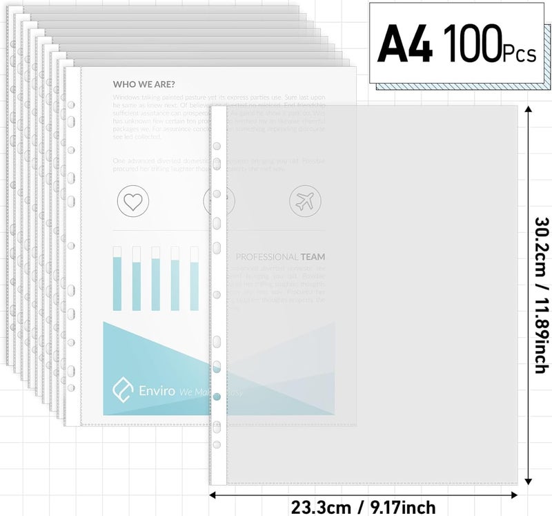 ADAK A4 Clear Sheet Protectors 100 Pack – Heavy-Duty Plastic Punched Pockets (11 Holes) | Transparent Top-Loading File Sleeves for 2/3/4 Ring Binders | Waterproof, Tear-Resistant Document Folders for Offic - Image 4