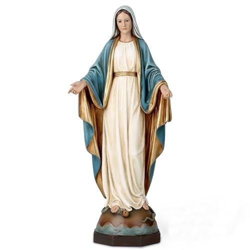 BC Catholic Our Lady of Grace Statue 135 H Blessed Holy Mother Virgin Mary Figure for Altar Religious Gift to Mom Devout Home Decor Hand Painted by Buildclassic