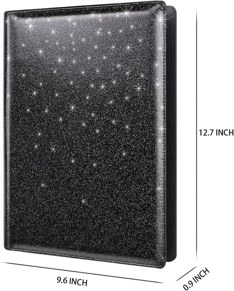 WAVEYU Glitter Portfolio Case, Bling Padfolio Cover for Women, Conference/Resume/Legal Document Organizer with Letter/A4 Size Clipboard Hardboard, Business Card Holders, Black - Image 3