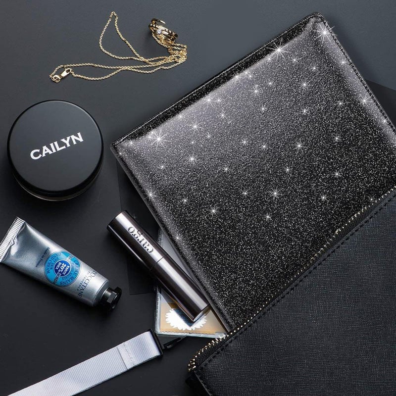 WAVEYU Glitter Portfolio Case, Bling Padfolio Cover for Women, Conference/Resume/Legal Document Organizer with Letter/A4 Size Clipboard Hardboard, Business Card Holders, Black - Image 4