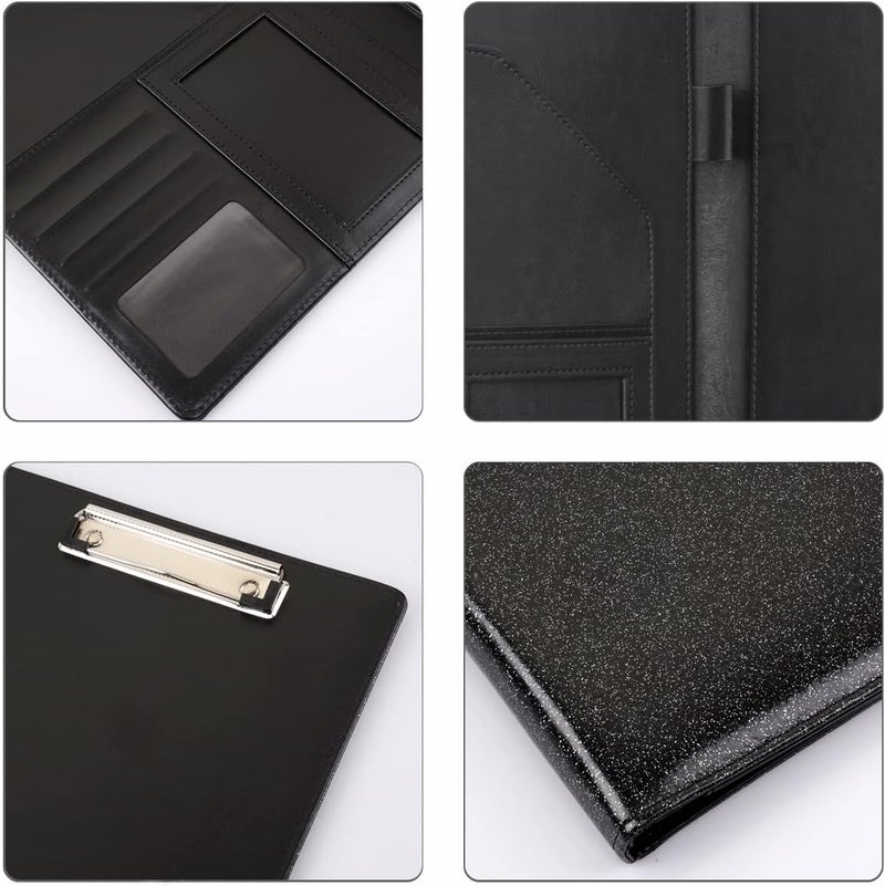 WAVEYU Glitter Portfolio Case, Bling Padfolio Cover for Women, Conference/Resume/Legal Document Organizer with Letter/A4 Size Clipboard Hardboard, Business Card Holders, Black - Image 5