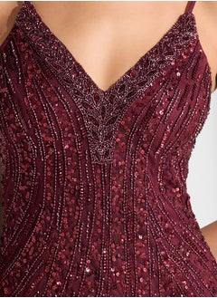 Namshi x Strappy Plunge Neck Sequin Embellished Backless Dress  - Image 4