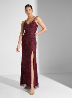 Namshi x Strappy Plunge Neck Sequin Embellished Backless Dress  - Image 5