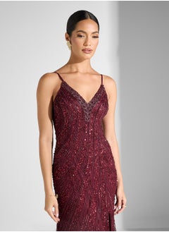 Namshi x Strappy Plunge Neck Sequin Embellished Backless Dress  - Image 3