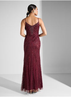 Namshi x Strappy Plunge Neck Sequin Embellished Backless Dress  - Image 2