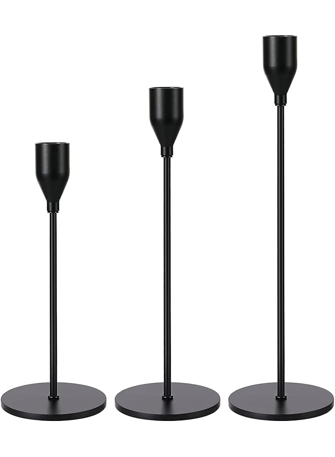 The Bros 3 Pcs Matte Black Candle Holders for Taper Candles, Decorative Candlestick Holder for Wedding, Dinning, Party, Fits 3/4 inch Thick Candle&Led Candles (Metal Candle Stand) - Image 1