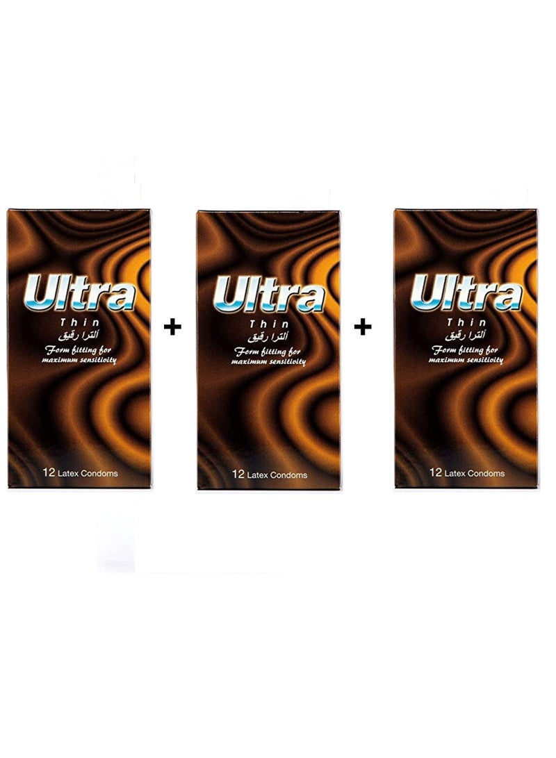 Ultra active Ultra Condoms  Thin  3 packs 12 each 