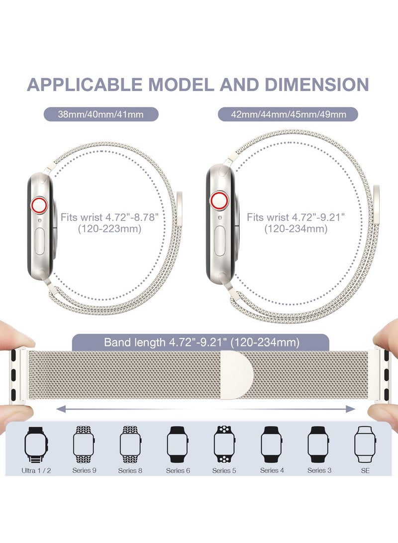 Stainless Steel  Loop Apple Watch Band 38mm/40mm/41mm, iWatch Magnetic Clasp Strap Replacement Band, Apple Watch Wrist Strap for iwatch Series Ultra SE Series 9/8/7/6/5/4/3/2/1(starlight) - Image 3