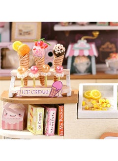 Flever Flever Dollhouse Miniature DIY House Kit Creative Room with Furniture for Romantic Valentine's Gift (Happiness ice Cream Shop)  - Image 4