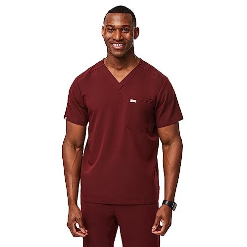 FIGS Leon Three-Pocket Scrub Top for Men - Burgundy, XL - Image 1