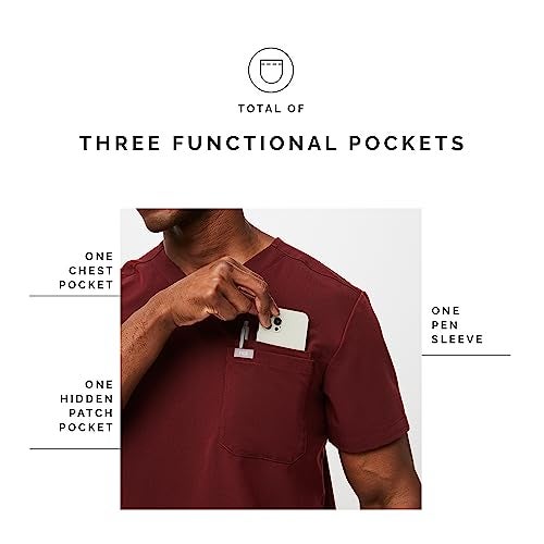 FIGS Leon Three-Pocket Scrub Top for Men - Burgundy, XL - Image 5