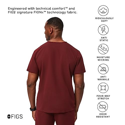 FIGS Leon Three-Pocket Scrub Top for Men - Burgundy, XL - Image 3