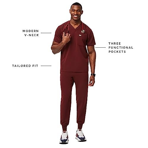 FIGS Leon Three-Pocket Scrub Top for Men - Burgundy, XL - Image 2