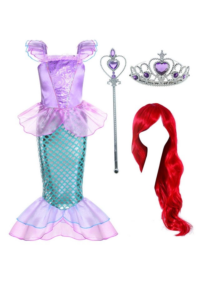 Joy Join Joy Join Little Girls Princess Mermaid Costume for Girls Dress Up Party with Wig,Crown, Mace Pink 4T 5T  - Image 1