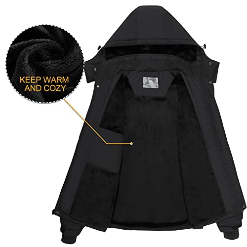 CAMEL CROWN Men's Mountain Snow Waterproof Ski Jacket Detachable Hood Windproof Fleece Parka Rain Jacket Winter Coat Black Small - Image 2