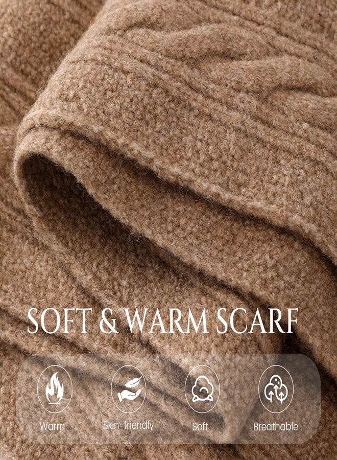 Tavaleu Winter Scarf for Women, Warm Long Cable Knit Scarf, Cashmere Wool Wrap Chunky Large Soft Winter Scarves for women, Khaki, One size - Image 4