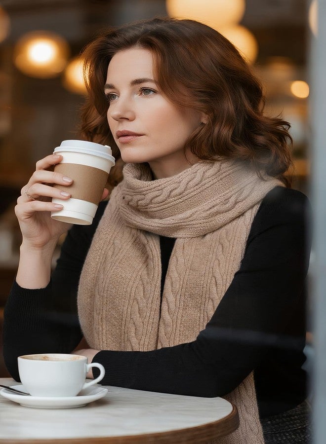 Tavaleu Winter Scarf for Women, Warm Long Cable Knit Scarf, Cashmere Wool Wrap Chunky Large Soft Winter Scarves for women, Khaki, One size - Image 2