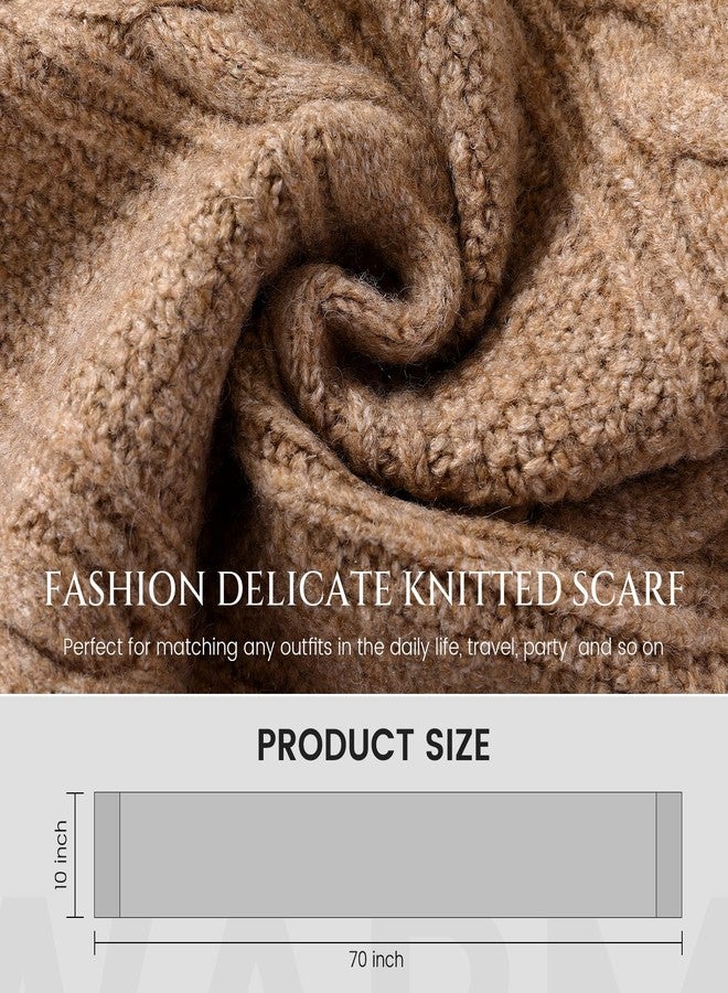 Tavaleu Winter Scarf for Women, Warm Long Cable Knit Scarf, Cashmere Wool Wrap Chunky Large Soft Winter Scarves for women, Khaki, One size - Image 3