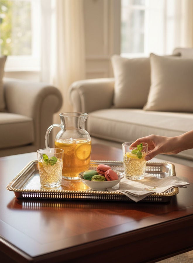 Dove Stainless Steel Rectangular Serving Tray Silver/Gold 40cm - Image 2