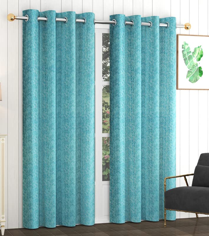 Exporthub Set of 2 Piece Heavy Quality Polyester Texture Design Aqua Blue Color Eyelet Door Curtains Door 7 feet Long EHSPR921_74 - Image 1