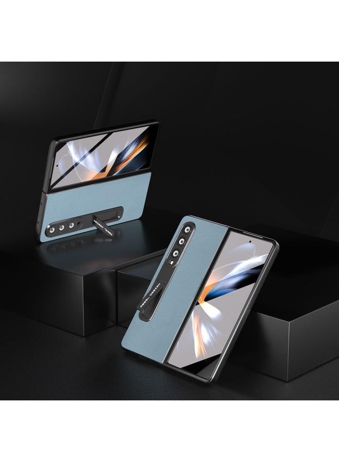 اس-توب جراب لهاتف Samsung Galaxy Z Fold3 5G بحافة سوداء مدمجة من الجلد الأصلي مع حامل - Image 3