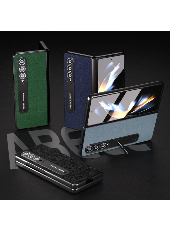 اس-توب جراب لهاتف Samsung Galaxy Z Fold3 5G بحافة سوداء مدمجة من الجلد الأصلي مع حامل - Image 5