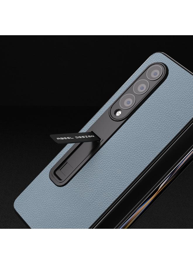 اس-توب جراب لهاتف Samsung Galaxy Z Fold3 5G بحافة سوداء مدمجة من الجلد الأصلي مع حامل - Image 4