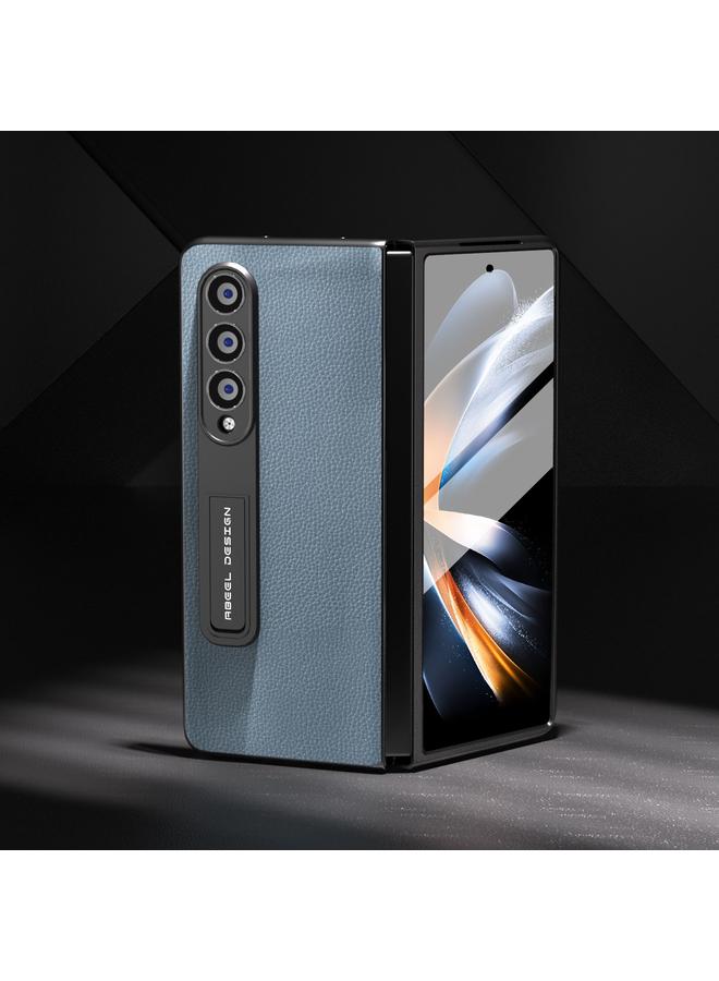 اس-توب جراب لهاتف Samsung Galaxy Z Fold3 5G بحافة سوداء مدمجة من الجلد الأصلي مع حامل - Image 2