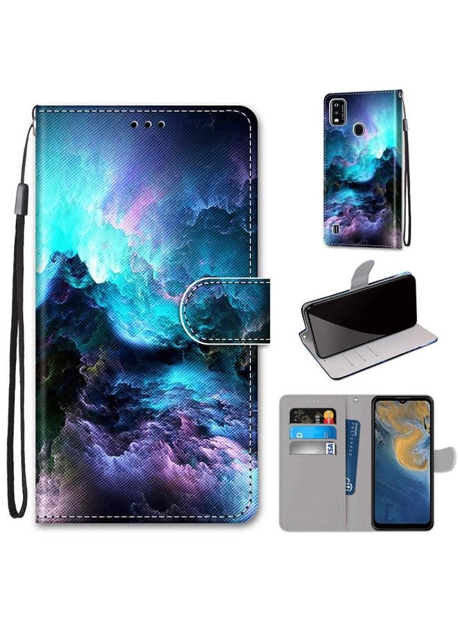 HuHa Case Cover For ZTE Blade A51 Coloured Drawing Cross Texture Horizontal Flip PU Leather Case with Holder & Card Slots & Wallet & Lanyard(Colorful Clouds) 