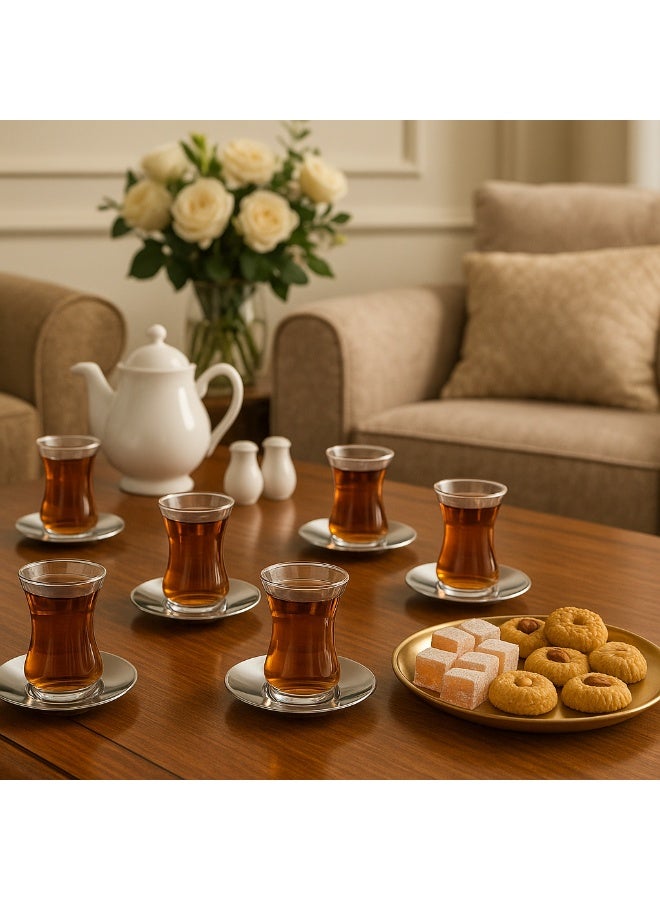 Green Apple Tea Glasses Set with Saucers – 6 Pieces - Image 1