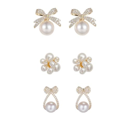 XFSAFDM 3 Pairs Pearl Earrings for Women Stylish, Elegant Set, Simple and Chic Pearl Stud Earrings for Girls, Perfect for Special Occasions - Image 1