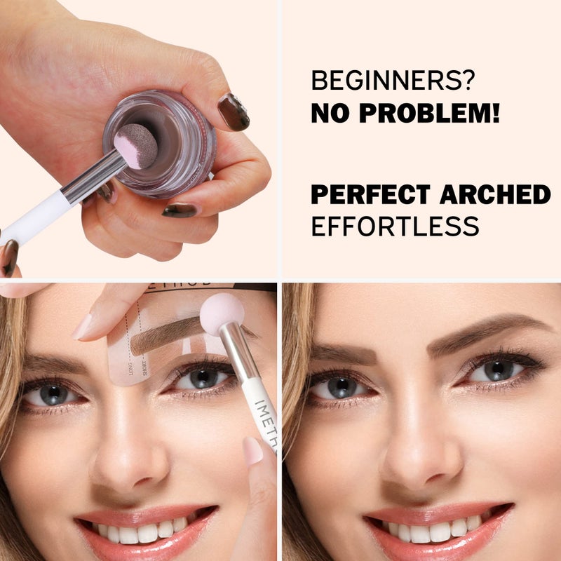 iMethod Eyebrow Stamp and Eyebrow Stencil Kit - Brow Stamp Kit, Eye Brow Stamping Kit, Brow Stencil and Stamp Kit, Brow Trio Eyebrow Kit, Perfect Bushy Eyebrows, Dark Brown - Image 4