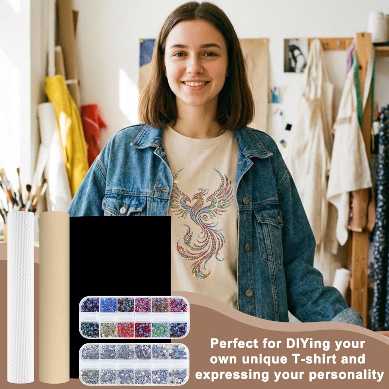 Batiyeer 11.8'' x 2 Yard Flock Rhinestone Kit Includes 14 Colors Hotfix Rhinestones Black Self Adhesive Flocking Template Material Flock Squeegee for Heat Transfer Crafts - Image 4