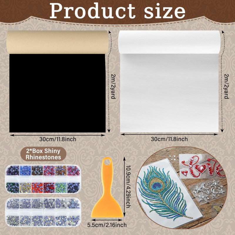 Batiyeer 11.8'' x 2 Yard Flock Rhinestone Kit Includes 14 Colors Hotfix Rhinestones Black Self Adhesive Flocking Template Material Flock Squeegee for Heat Transfer Crafts - Image 2