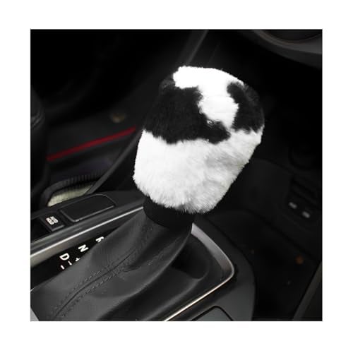 Gasedin Cow Print Car Accessories Set Soft Fluffy Plush Cute Cow Steering Wheel Cover Handbrake Cover Warm Furry Cow Print Armrest Mat Shift Gear Cover Car Accessories Gear Cover - Image 1