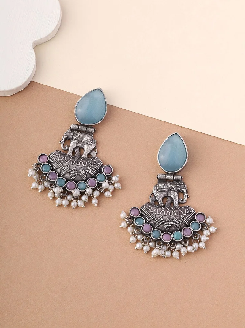 Priyaasi Plated Stone Studded Contemporary Drop Earrings