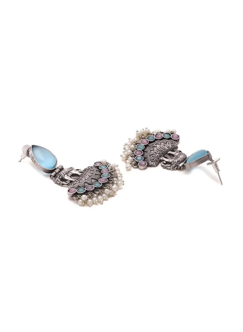 Priyaasi Plated Stone Studded Contemporary Drop Earrings