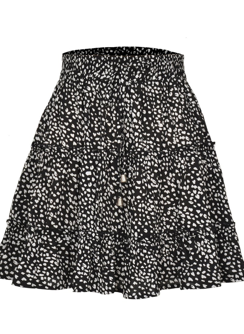 Loquat New Women's High-waisted Floral Half Skirt Peplum Printed A-Line Short Skirt 