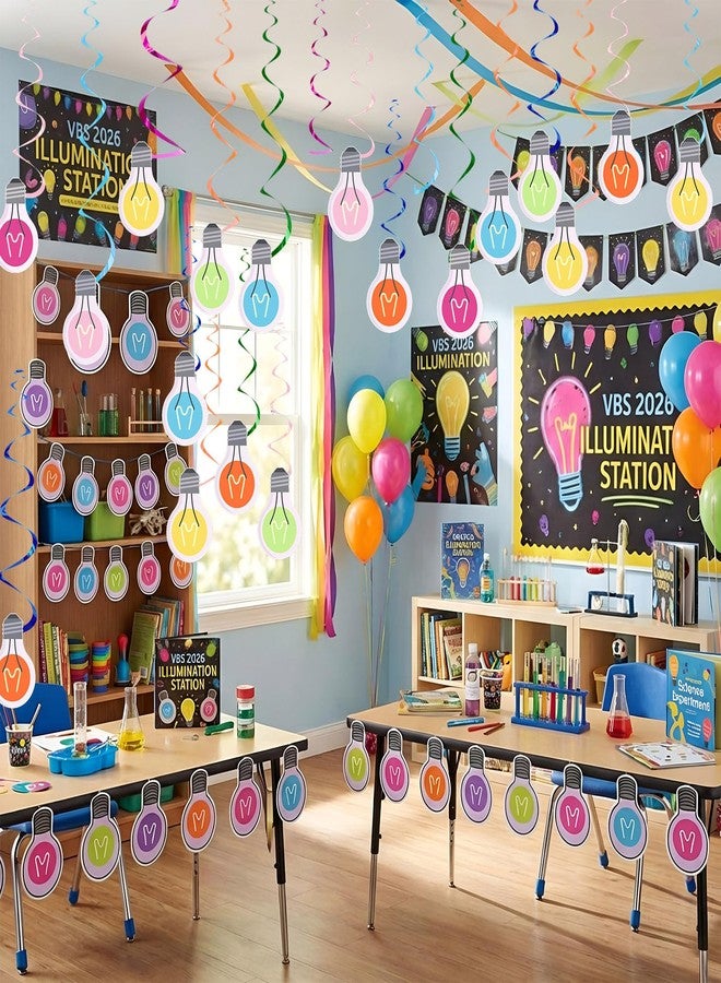 Eaasty 36 Pcs VBS Party Decorations Light Bulb Spiral Hanging Decorations 2026 Jesus Vacation Bible Supplies Paper Light Bulb Hanging Swirls for Summer Vocation Bible School Church Classroom - Image 4