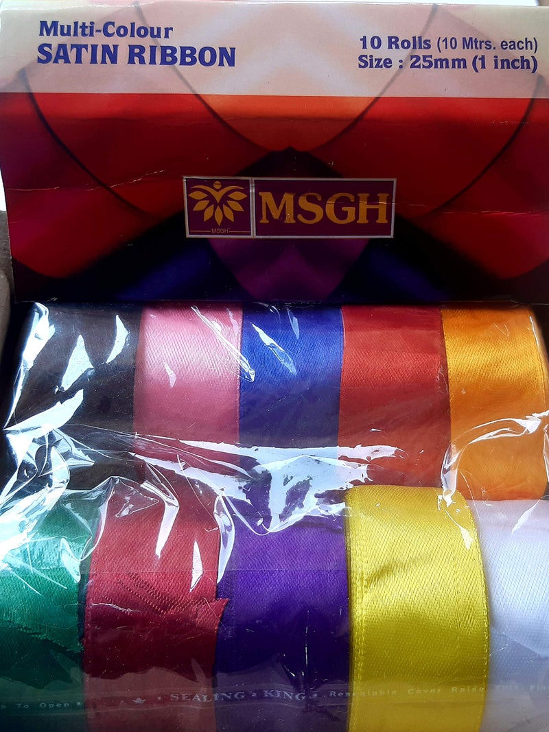 MSGH Satin Ribbon Multicolored Set of 10 Rolls, 10 Mt Each Roll, Total 100 Mt. (ONE INCH) - Image 3