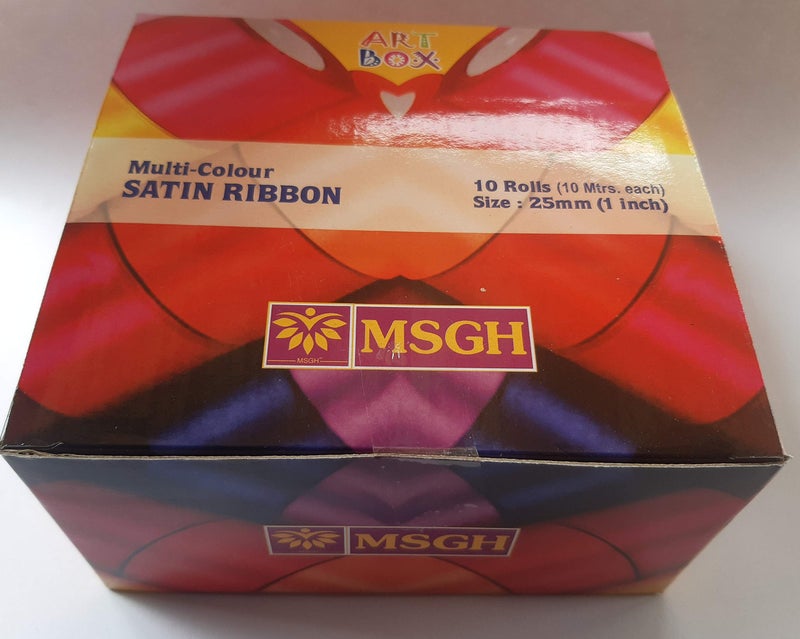 MSGH Satin Ribbon Multicolored Set of 10 Rolls, 10 Mt Each Roll, Total 100 Mt. (ONE INCH) - Image 2