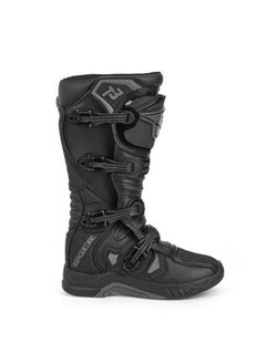 TIGER Pair of Pro-Style Motocross Rider's Leather Boots Off-Road Dirt Bike Boots Leather Boots with Locking Straps,Black  - Image 2