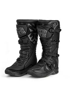 TIGER Pair of Pro-Style Motocross Rider's Leather Boots Off-Road Dirt Bike Boots Leather Boots with Locking Straps,Black  - Image 1