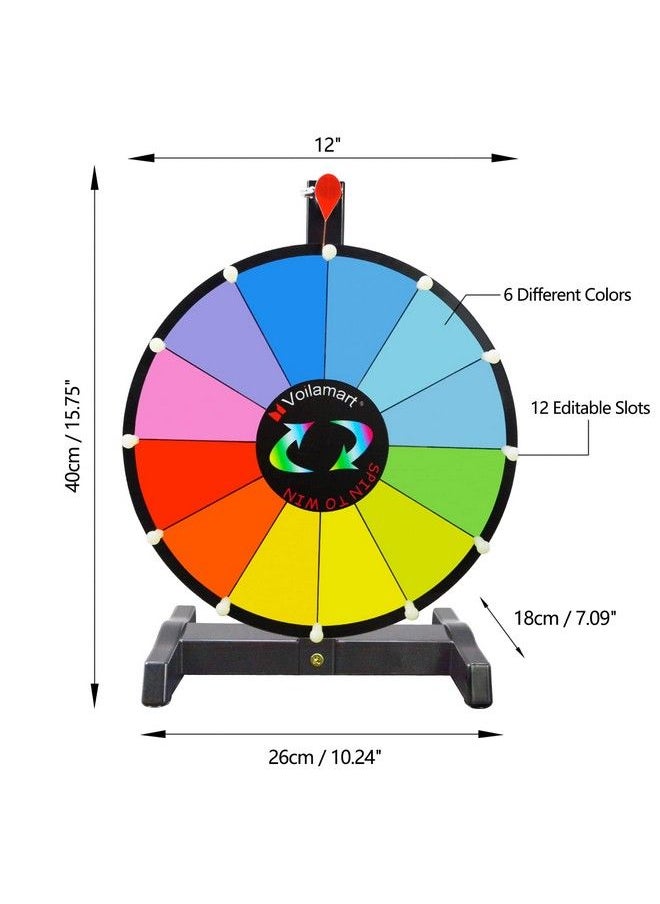 Voilamart - 12 Inch Spinning Wheel For Prizes，12 Slots Tabletop Spinning Prize Wheel With Durable Plastic Base Dry Erase 2 Pointer For Fortune Spin Game Trade Show In Party Pub Carnival Games - Image 1