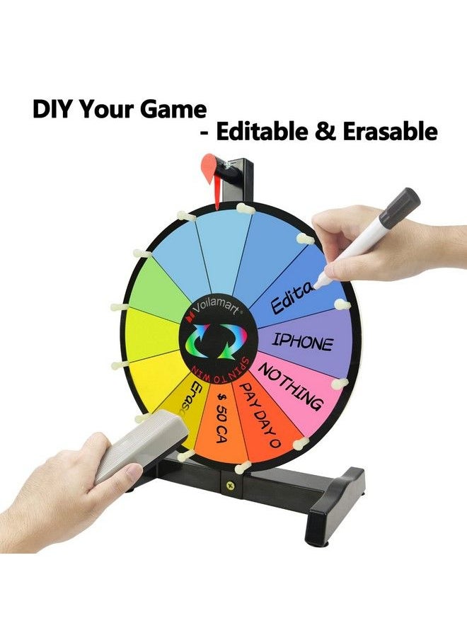 Voilamart - 12 Inch Spinning Wheel For Prizes，12 Slots Tabletop Spinning Prize Wheel With Durable Plastic Base Dry Erase 2 Pointer For Fortune Spin Game Trade Show In Party Pub Carnival Games - Image 1