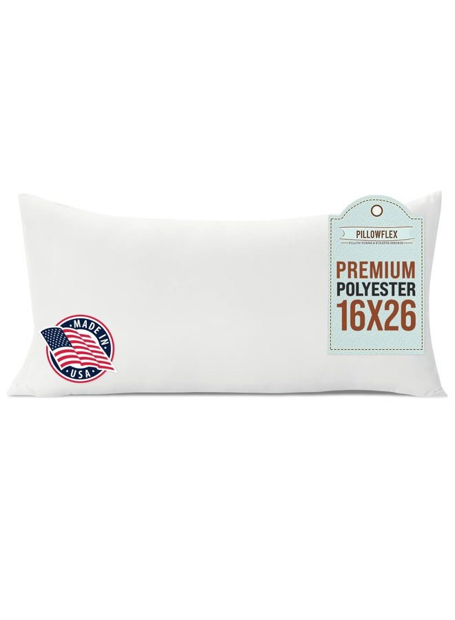 PILLOWFLEX 16x26 Inch Premium Polyester Filled Pillow Form Insert - Machine Washable - Oblong Rectangle - Made In USA - Image 1