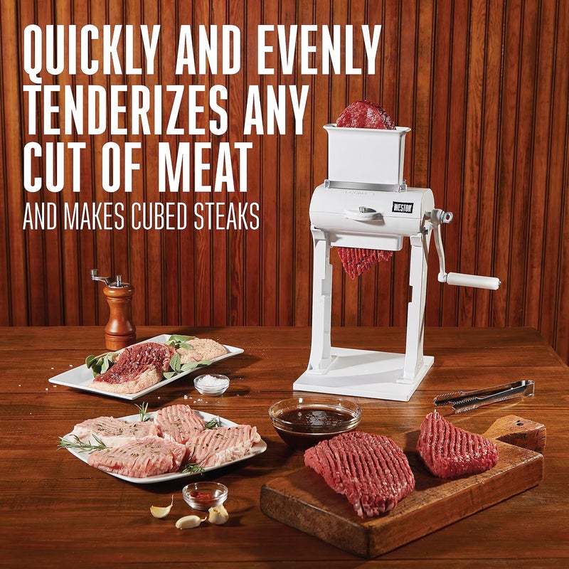 Weston Meat Tenderizer Tool Heavy Duty Cuber Quick and Easy Manual Operation For Cuts Up To 45 Wide x 75 Thick Durable Aluminum Construction Stainless Steel Blades White 073101WA - Image 2