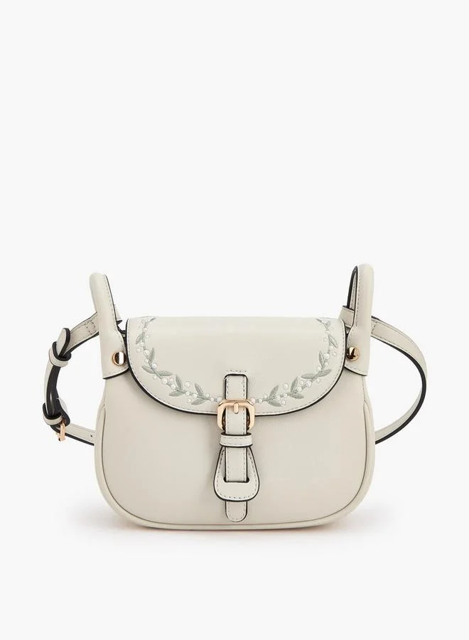 سيليست Embroidered Flap Crossbody Bag With Button Closure