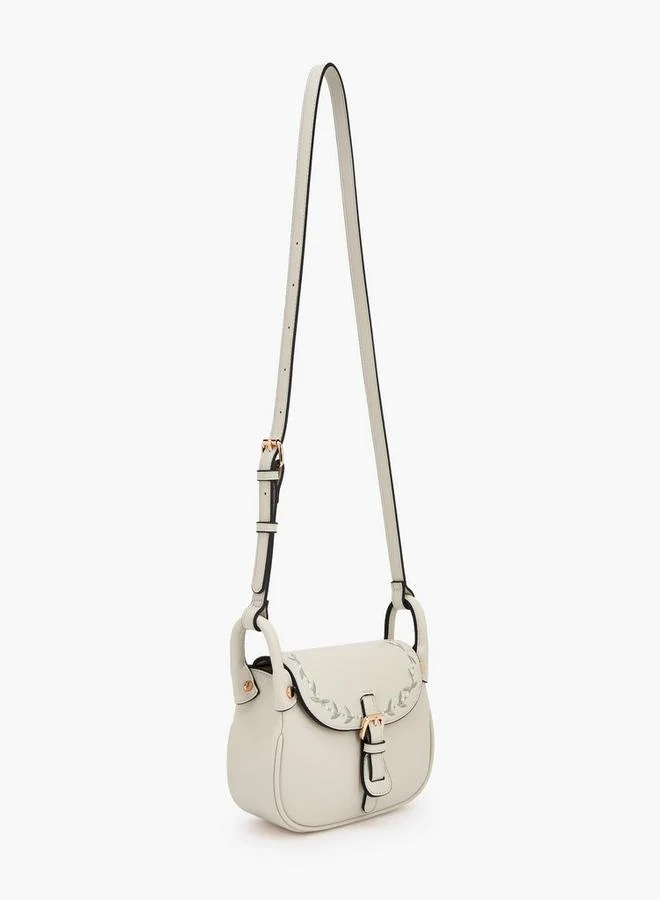 سيليست Embroidered Flap Crossbody Bag With Button Closure
