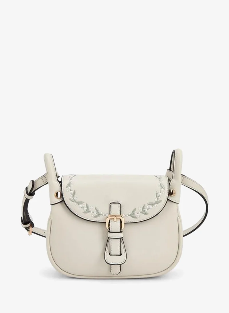 سيليست Embroidered Flap Crossbody Bag With Button Closure